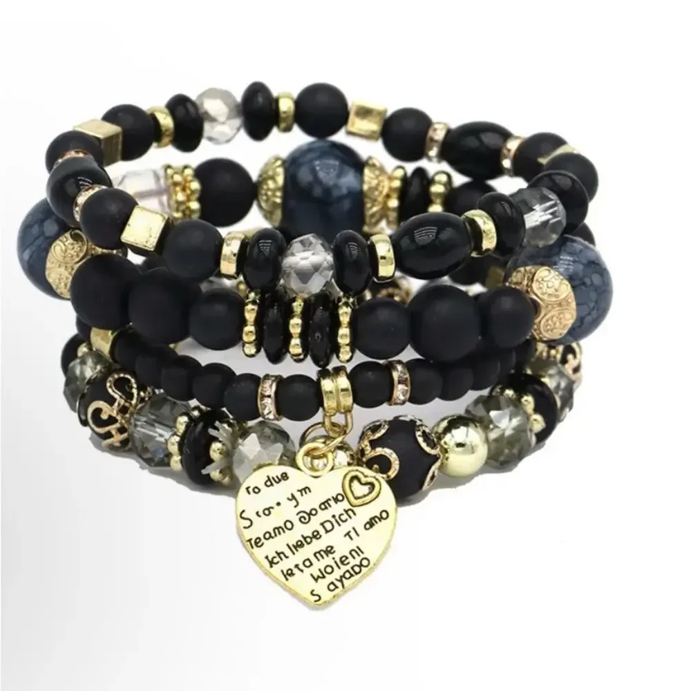 Chic Black‎ and Gold Charm Bracelet Set